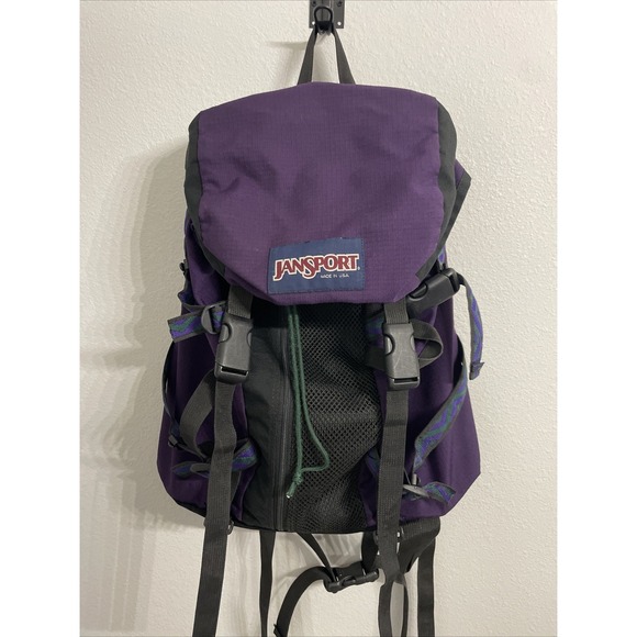 Vintage JANSPORT Purple Aztec Straps Hiking Camping Large‎ Backpack USA 90s